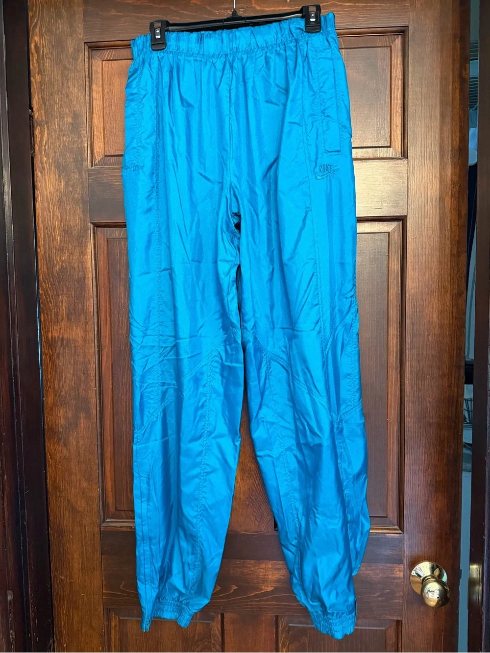 Vintage 80s 90s Teal Blue Track Pants Silver Tag Size Large Elastic, Zip Leg